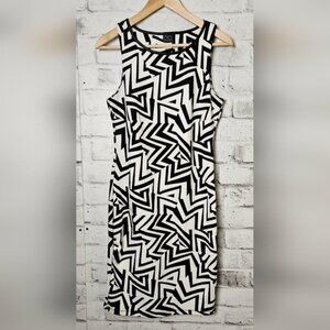 THX Y2K Black White Abstract Geometric Sheath Dress M